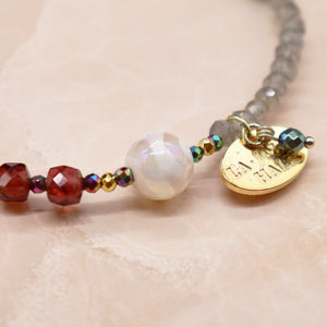 [Open the Jewelry Box!] Water Ripple Dzi Bead x Champagne Garnet x Amazonite x Labradorite Bracelet