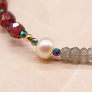 [Open the Jewelry Box!] Water Ripple Dzi Bead x Champagne Garnet x Amazonite x Labradorite Bracelet