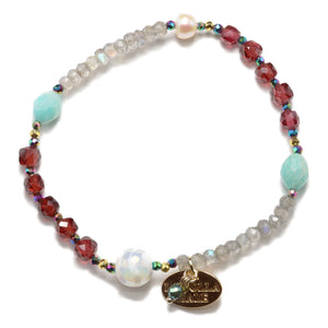 [Open the Jewelry Box!] Water Ripple Dzi Bead x Champagne Garnet x Amazonite x Labradorite Bracelet