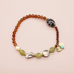 [Open the Jewelry Box!] Water Lotus Dzi Bead x Orange Garnet x Green Garnet Bracelet