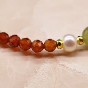 [Open the Jewelry Box!] Water Lotus Dzi Bead x Orange Garnet x Green Garnet Bracelet