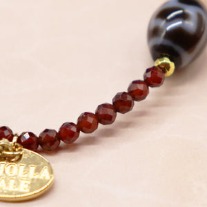 [Open the Jewelry Box!] Water Lotus Dzi Bead x Orange Garnet x Green Garnet Bracelet