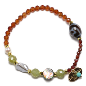 [Open the Jewelry Box!] Water Lotus Dzi Bead x Orange Garnet x Green Garnet Bracelet