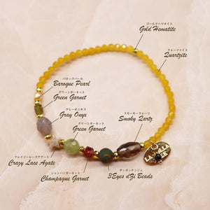 [Open the Jewelry Box!] Three-Eyed Dzi Bead x Green Garnet x Champagne Garnet x Quartzite Bracelet