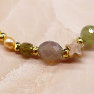 [Open the Jewelry Box!] Three-Eyed Dzi Bead x Green Garnet x Champagne Garnet x Quartzite Bracelet