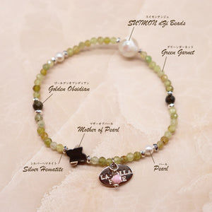 【Open the Jewelry Box!】亀甲天珠×グリーンガーネット×パール×マザーオブパール ブレスレット