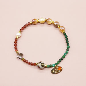 [Open the Jewelry Box!] Tortoiseshell Dzi Bead x Champagne Garnet x Flash Tiger Eye Bracelet