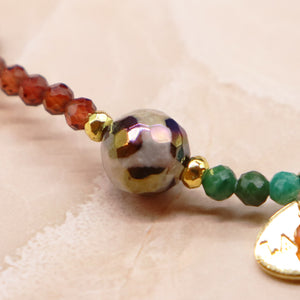 [Open the Jewelry Box!] Tortoiseshell Dzi Bead x Champagne Garnet x Flash Tiger Eye Bracelet