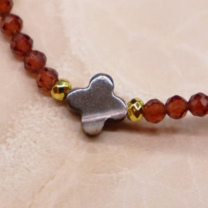 [Open the Jewelry Box!] Tortoiseshell Dzi Bead x Champagne Garnet x Flash Tiger Eye Bracelet