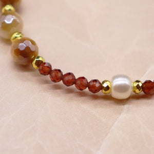 [Open the Jewelry Box!] Tortoiseshell Dzi Bead x Champagne Garnet x Flash Tiger Eye Bracelet