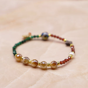 [Open the Jewelry Box!] Tortoiseshell Dzi Bead x Champagne Garnet x Flash Tiger Eye Bracelet
