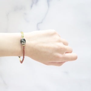 【Open the Jewelry Box!】如意天珠×グリーンガーネット×シャンパンガーネット×ペトリファイドウッド ブレスレット