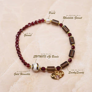 [ONLINE SHOP Exclusive] [Open the Jewelry Box!] Water Ripple Dzi Bead x Rhodolite Garnet x Smoky Quartz x Pearl Bracelet