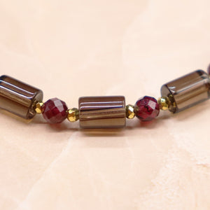 [ONLINE SHOP Exclusive] [Open the Jewelry Box!] Water Ripple Dzi Bead x Rhodolite Garnet x Smoky Quartz x Pearl Bracelet