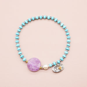 [Moon Lady Amethyst] Lavender Amethyst x Magnesite Turquoise x Pearl Bracelet