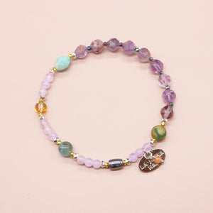 [Moon Lady Amethyst] Tortoiseshell Dzi Bead x Lavender Amethyst x Garden Amethyst x Apatite Bracelet