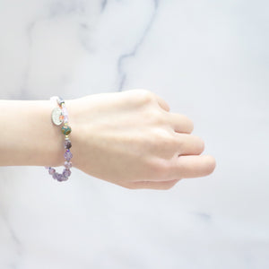 [Moon Lady Amethyst] Tortoiseshell Dzi Bead x Lavender Amethyst x Garden Amethyst x Apatite Bracelet