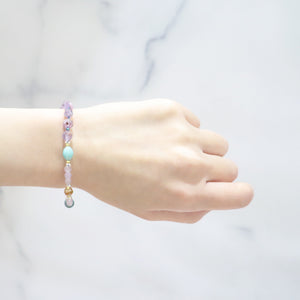 [Moon Lady Amethyst] Tortoiseshell Dzi Bead x Lavender Amethyst x Garden Amethyst x Apatite Bracelet