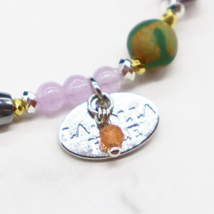[Moon Lady Amethyst] Tortoiseshell Dzi Bead x Lavender Amethyst x Garden Amethyst x Apatite Bracelet