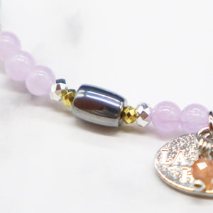 [Moon Lady Amethyst] Tortoiseshell Dzi Bead x Lavender Amethyst x Garden Amethyst x Apatite Bracelet