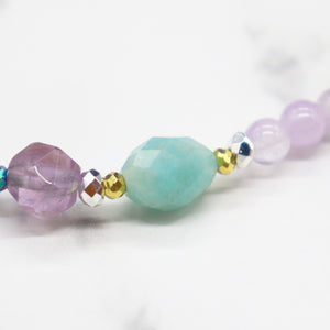 [Moon Lady Amethyst] Tortoiseshell Dzi Bead x Lavender Amethyst x Garden Amethyst x Apatite Bracelet