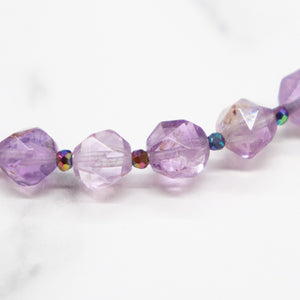 [Moon Lady Amethyst] Tortoiseshell Dzi Bead x Lavender Amethyst x Garden Amethyst x Apatite Bracelet