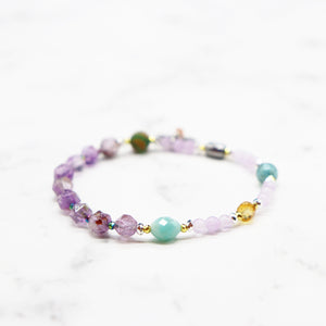 [Moon Lady Amethyst] Tortoiseshell Dzi Bead x Lavender Amethyst x Garden Amethyst x Apatite Bracelet