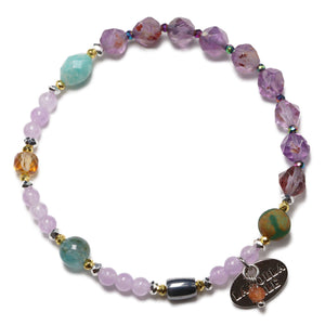 [Moon Lady Amethyst] Tortoiseshell Dzi Bead x Lavender Amethyst x Garden Amethyst x Apatite Bracelet
