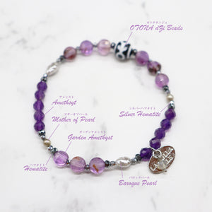 [Moon Lady Amethyst] Adult Dzi x Amethyst x Garden Amethyst x Baroque Pearl Bracelet