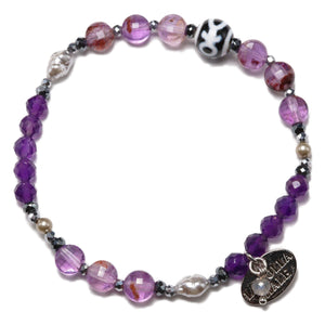 [Moon Lady Amethyst] Adult Dzi x Amethyst x Garden Amethyst x Baroque Pearl Bracelet