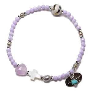 【Moon Lady Amethyst】水紋天珠×ラベンダーアメシスト×ジルコニア×マザーオブパール ブレスレット