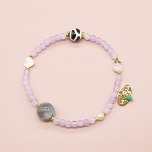 [Moon Lady Amethyst] Tortoiseshell Dzi Bead x Lavender Amethyst x Labradorite Bracelet