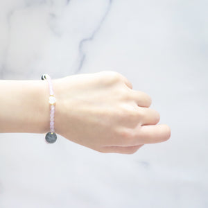 [Moon Lady Amethyst] Tortoiseshell Dzi Bead x Lavender Amethyst x Labradorite Bracelet