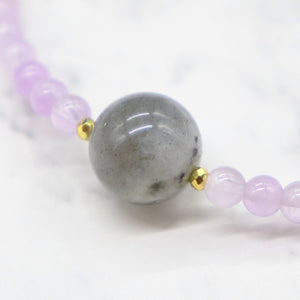 [Moon Lady Amethyst] Tortoiseshell Dzi Bead x Lavender Amethyst x Labradorite Bracelet