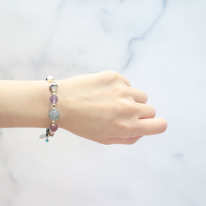[Moon Lady Amethyst] Water Ripple Dzi Bead x Amethyst x Labradorite x Silver Obsidian Bracelet