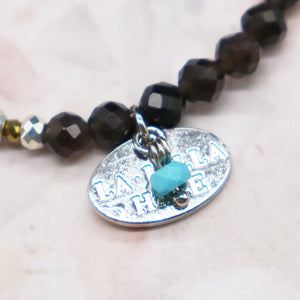 [Moon Lady Amethyst] Water Ripple Dzi Bead x Amethyst x Labradorite x Silver Obsidian Bracelet