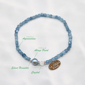 [Deep Sea Party] Aquamarine x Akoya Pearl x Crystal Bracelet
