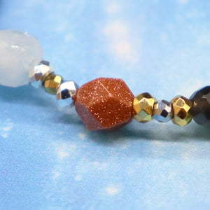 [Deep Sea Party] Aquamarine x Black Aquamarine x Green Fluorite x Silver Obsidian Bracelet