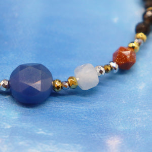 [Deep Sea Party] Aquamarine x Black Aquamarine x Green Fluorite x Silver Obsidian Bracelet