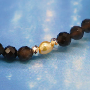 [Deep Sea Party] Aquamarine x Black Aquamarine x Green Fluorite x Silver Obsidian Bracelet