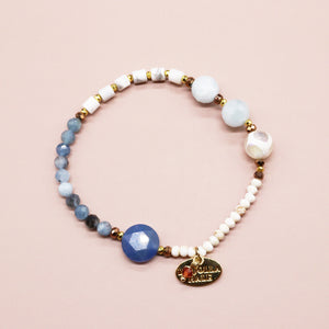 [Deep Sea Party] Tortoiseshell Dzi Bead x Aquamarine x Blue Quartz x Magnesite Bracelet