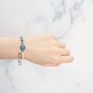 [Deep Sea Party] Tortoiseshell Dzi Bead x Aquamarine x Blue Quartz x Magnesite Bracelet