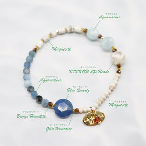 [Deep Sea Party] Tortoiseshell Dzi Bead x Aquamarine x Blue Quartz x Magnesite Bracelet