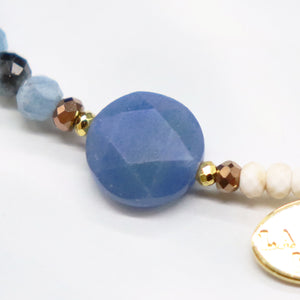 [Deep Sea Party] Tortoiseshell Dzi Bead x Aquamarine x Blue Quartz x Magnesite Bracelet