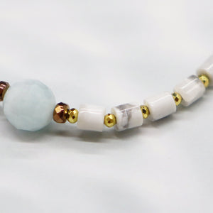 [Deep Sea Party] Tortoiseshell Dzi Bead x Aquamarine x Blue Quartz x Magnesite Bracelet