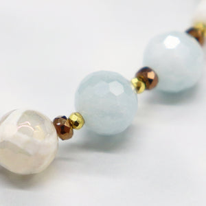 [Deep Sea Party] Tortoiseshell Dzi Bead x Aquamarine x Blue Quartz x Magnesite Bracelet