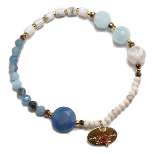 [Deep Sea Party] Tortoiseshell Dzi Bead x Aquamarine x Blue Quartz x Magnesite Bracelet