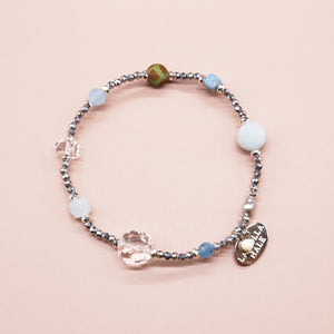 [Deep Sea Party] Tortoiseshell Dzi Bead x Aquamarine x Crystal Bracelet
