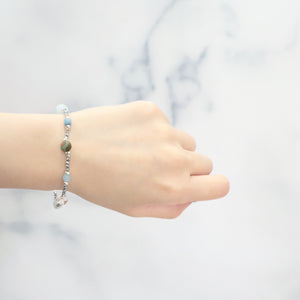 [Deep Sea Party] Tortoiseshell Dzi Bead x Aquamarine x Crystal Bracelet