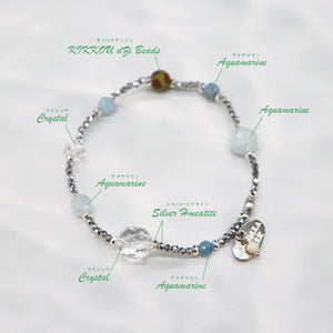[Deep Sea Party] Tortoiseshell Dzi Bead x Aquamarine x Crystal Bracelet